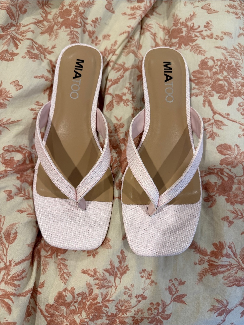 MIA Light Pink Square-Toe Thong Slide Sandals